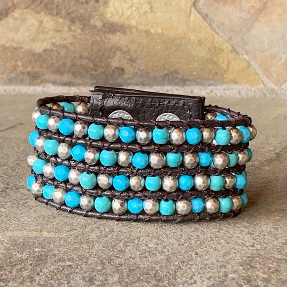 Turquoise leather bracelet - Picture 1 of 7